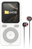 64GB MP3 Player with Bluetooth,Portable HiFi Lossless Sound Bluetooth MP3 Player with Speaker,Voice Recorder,Shuffle for Sport,Hiking,Running,Micro SD Card up to 128GB(Earbuds Included)
